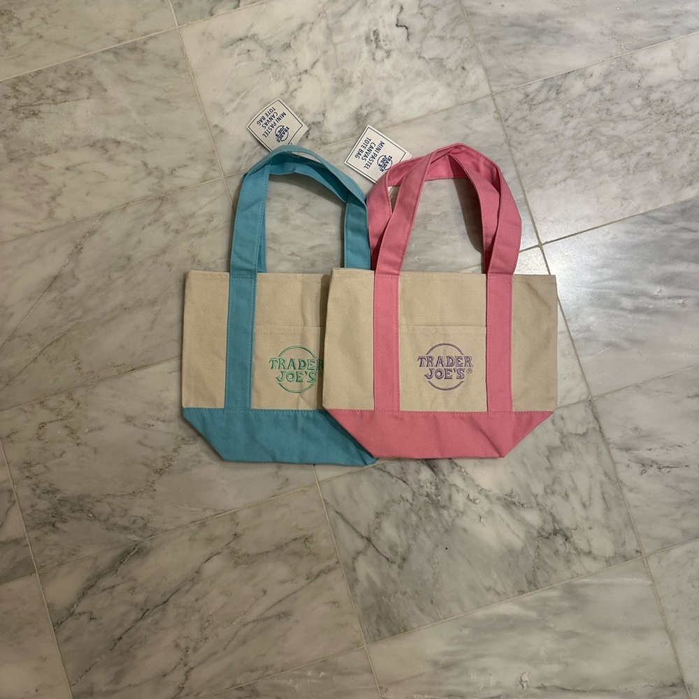 Trader Joe’s Pastel Pink and Blue Mini Tote Bag Set